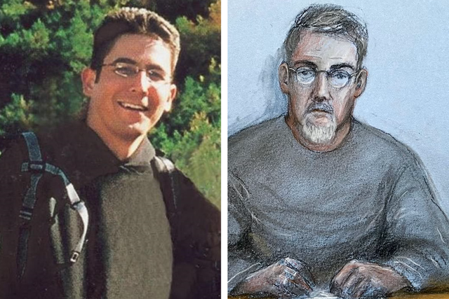 <p>Left: An undated FBI handout of Daniel Andreas San Diego from around the time of his arrest. Right: A courtroom sketch from his extradition hearing in the UK in 2025.</p>
