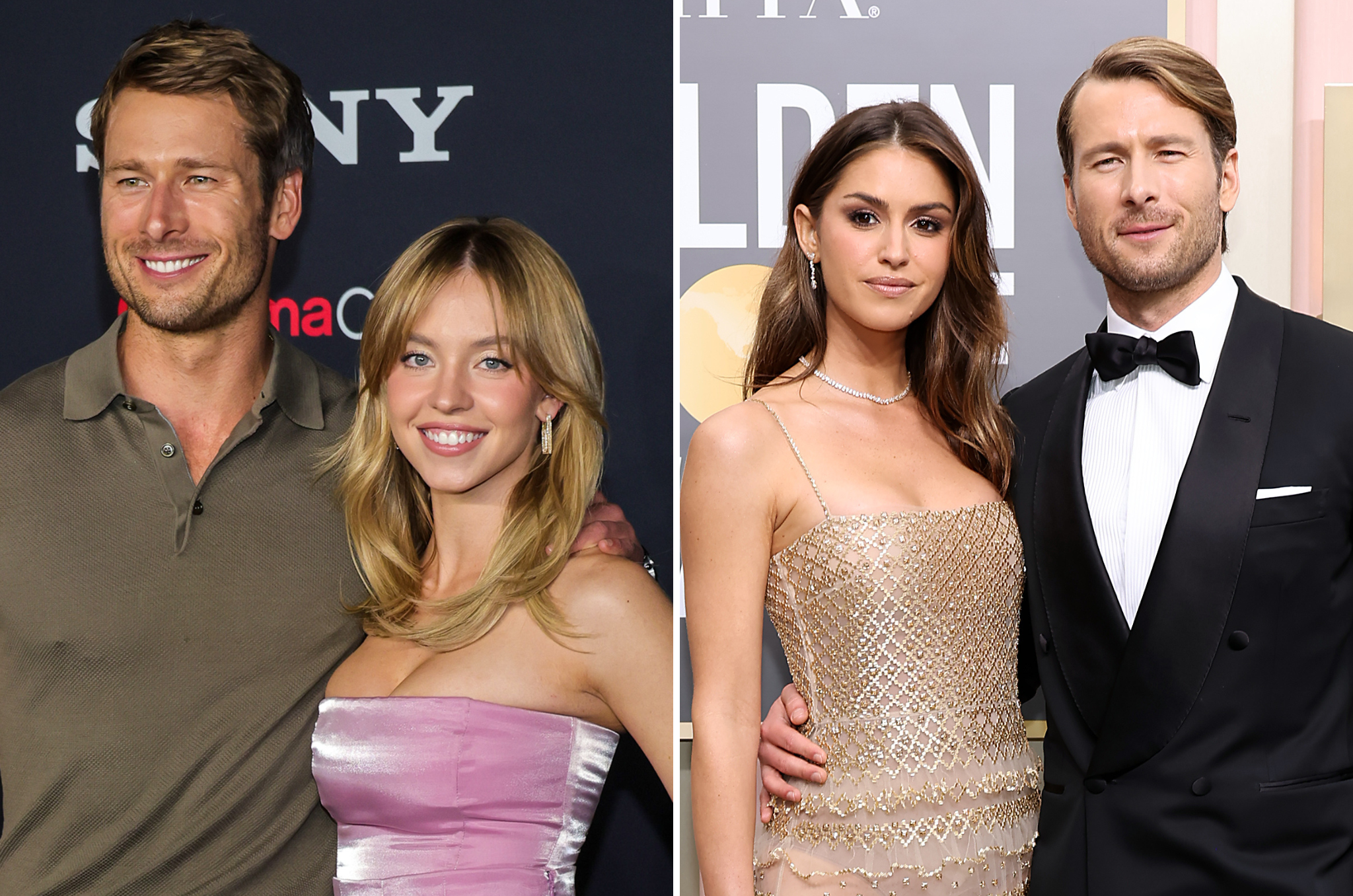 Glen Powell's ex, Gigi Paris (middle right), spoke out in June about his 'PR scheme' romance rumors with co-star Sydney Sweeney (middle left)