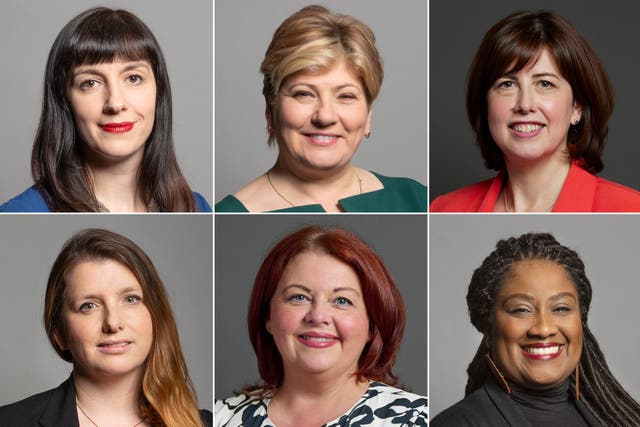 <p>Left to right from top, Bridget Phillipson, Emily Thornberry, Lucy Powell, Alison McGovern, Paula Barker and Bell Ribeiro-Addy</p>