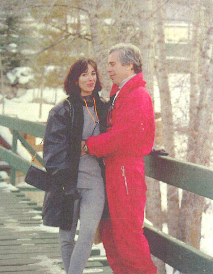 Ghislaine Maxwell and Jeffrey Epstein pose for a photo in 1991. The photo appears in the prologue to Epstein's birthday book