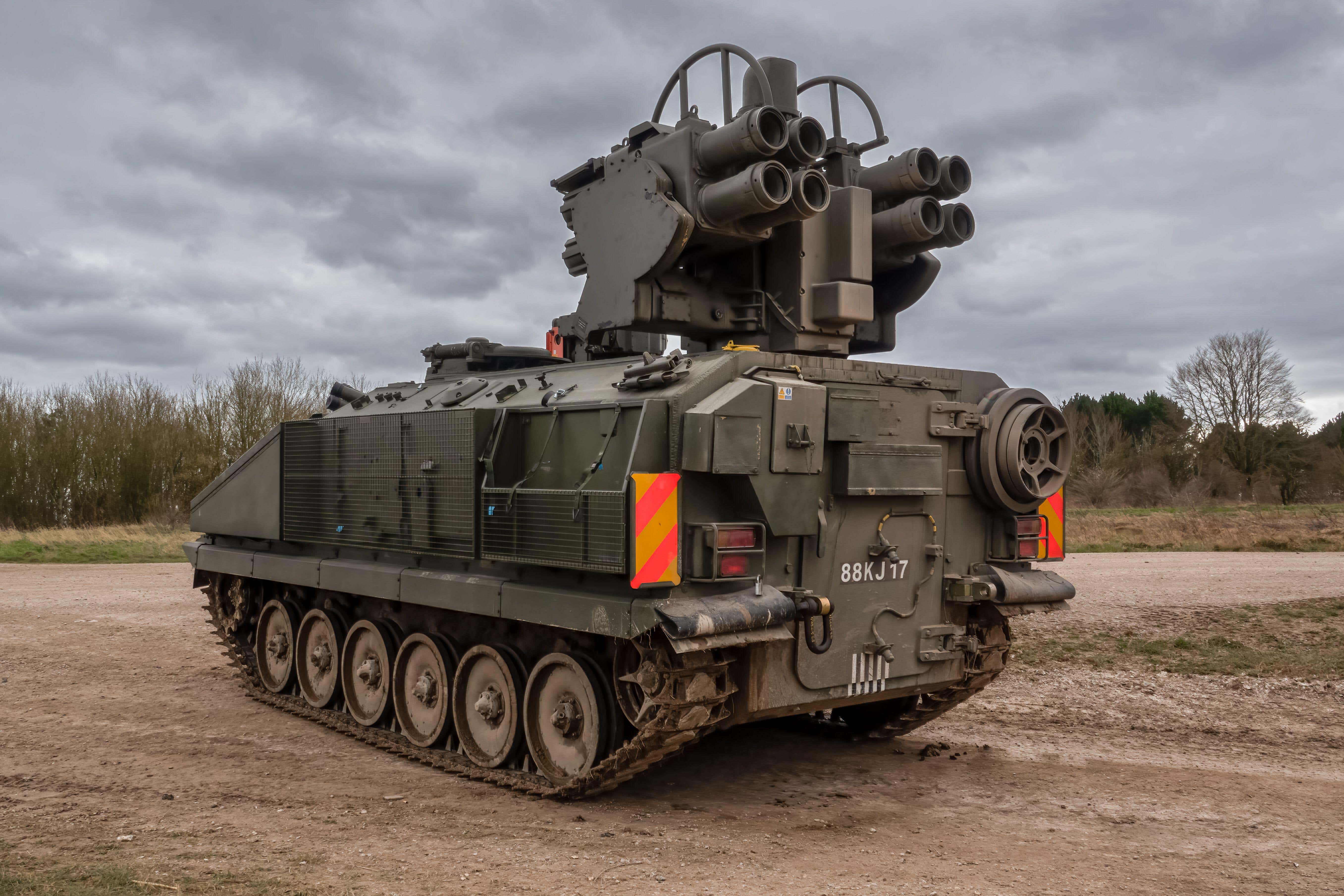 A British army Alvis Stormer Starstreak CVR-T tracked armoured vehicle of the type supplied to Ukraine by the UK in 2022