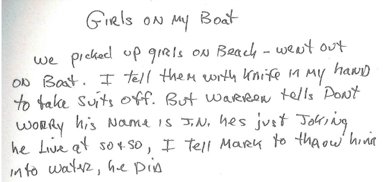 A handwritten note titled 'Girls on my Boat' included in the 'Brooklyn' section of Epstein's birthday book