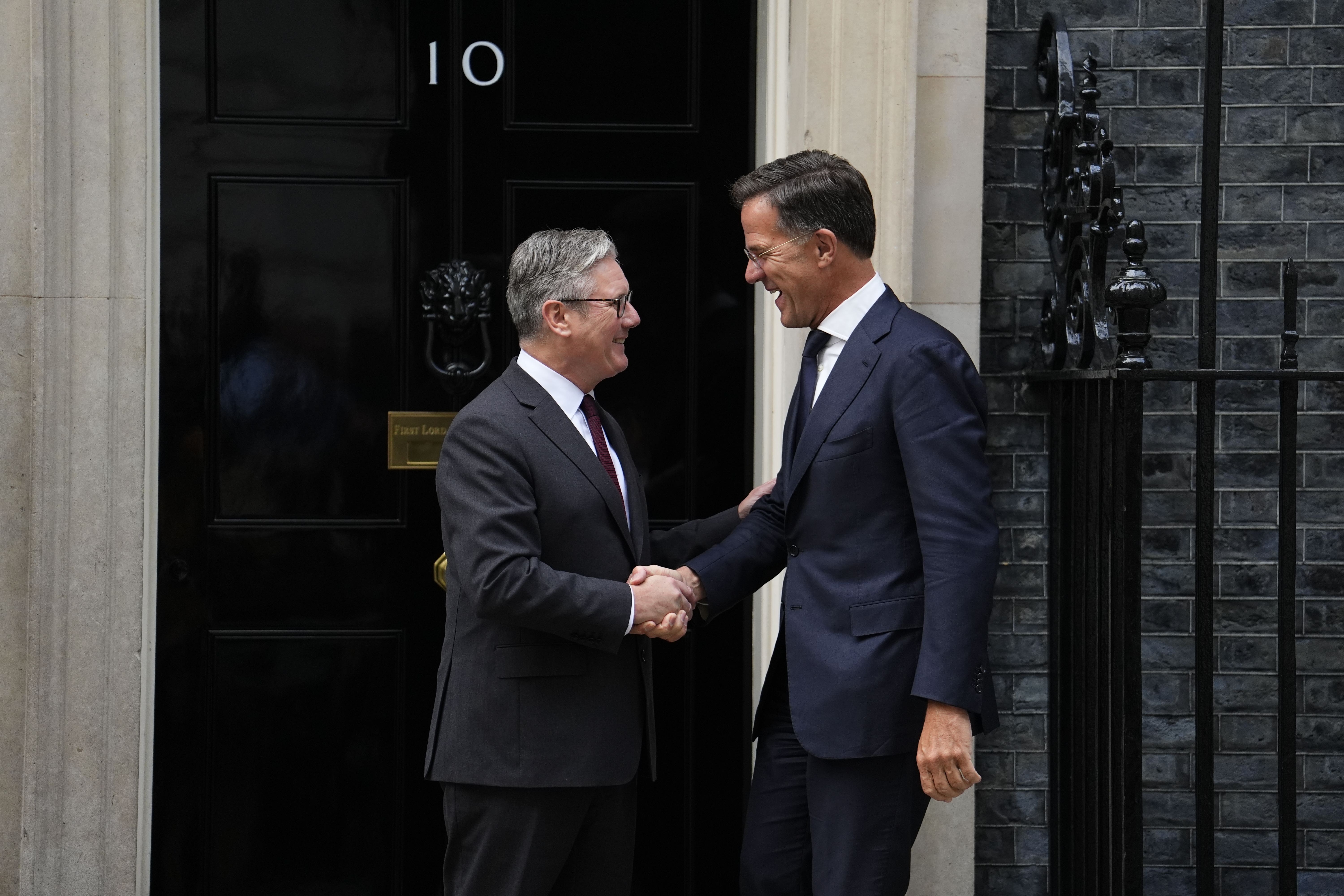 Prime Minister Sir Keir Starmer welcomes Nato Secretary General Mark Rutte to Downing Street (Jordan Pettitt/PA)