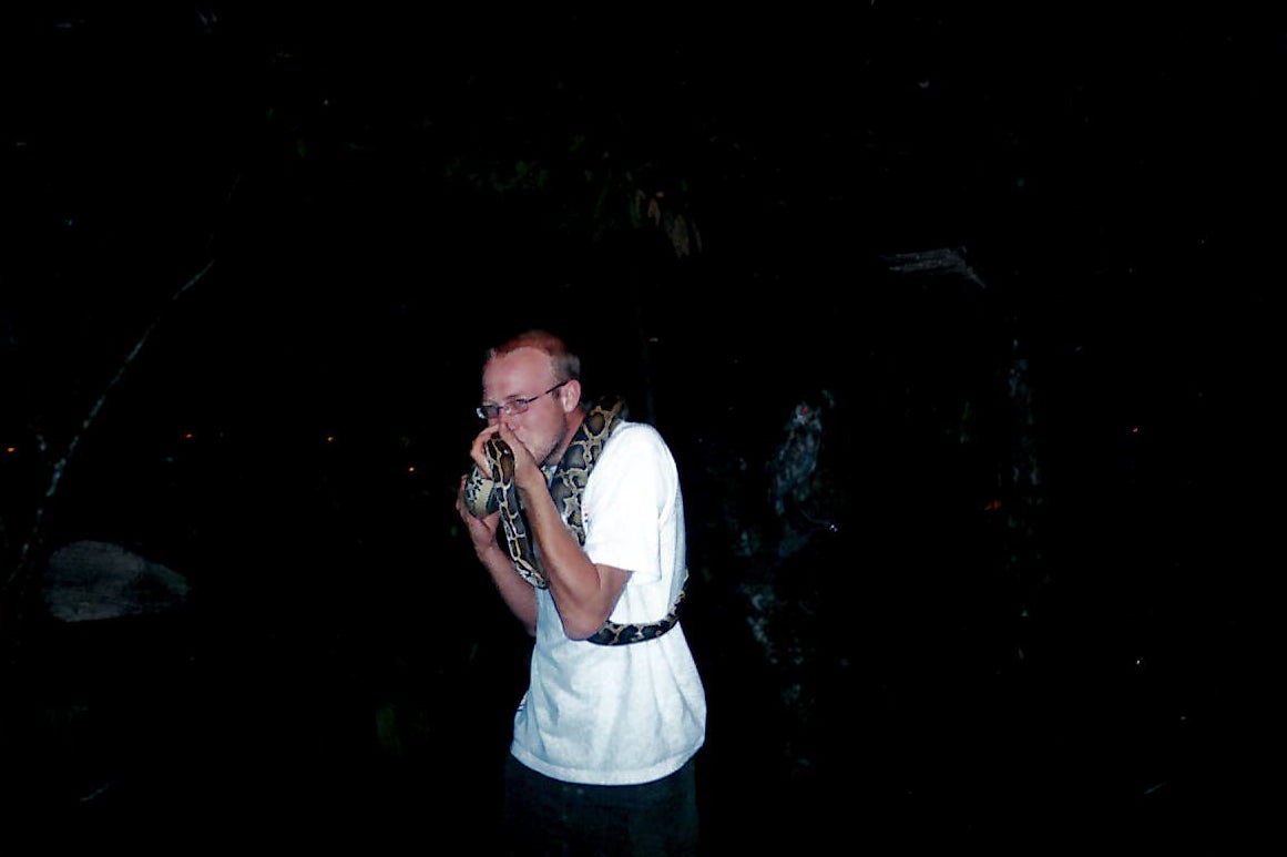 While travelling in Singapore, Rob posed for a photo with a python wrapped around his neck – something he says he wouldn’t do now