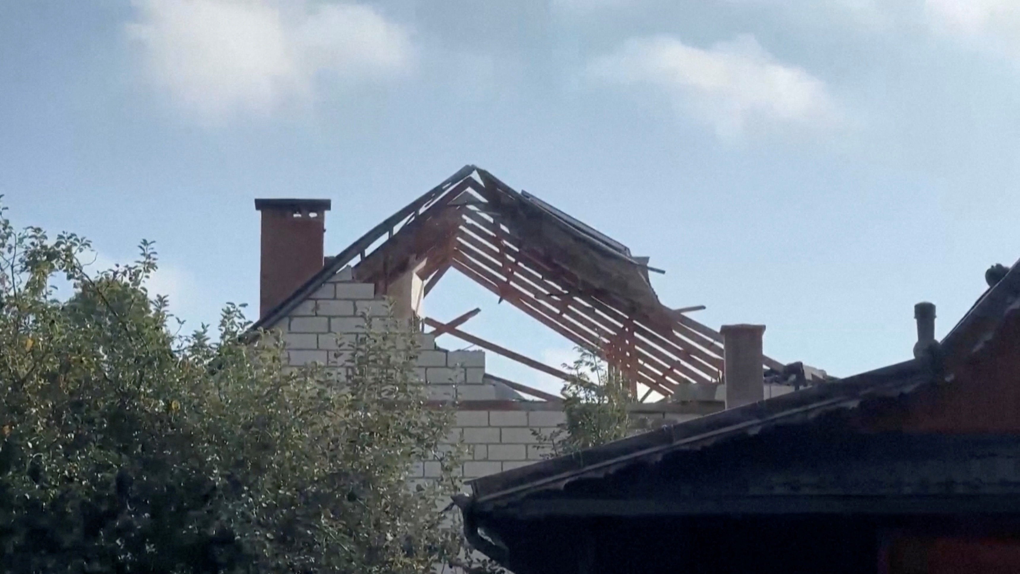 A still image from a video shows damaged roof, after Russian drones violated Polish airspace during an attack on Ukraine and some were shot down by Poland, in Wyryki, Lublin Voivodeship, Poland, September 10, 2025
