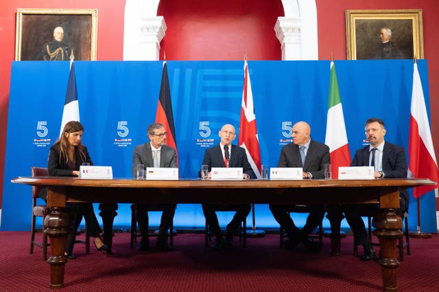 Defence Secretary John Healey met his counterparts from the E5 Group of nations, France, Germany, Italy, Poland, and the UK, at Royal Artillery Barracks in Woolwich (Stefan Rousseau/PA)