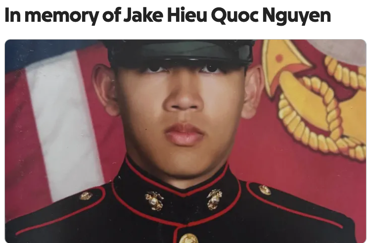<p>Jake Hieu Quoc Nguyen, 28, was found shot dead on the side of the road in a Houston suburb on Thursday, authorities said. The Marine was working as an Uber driver before he was killed. </p>