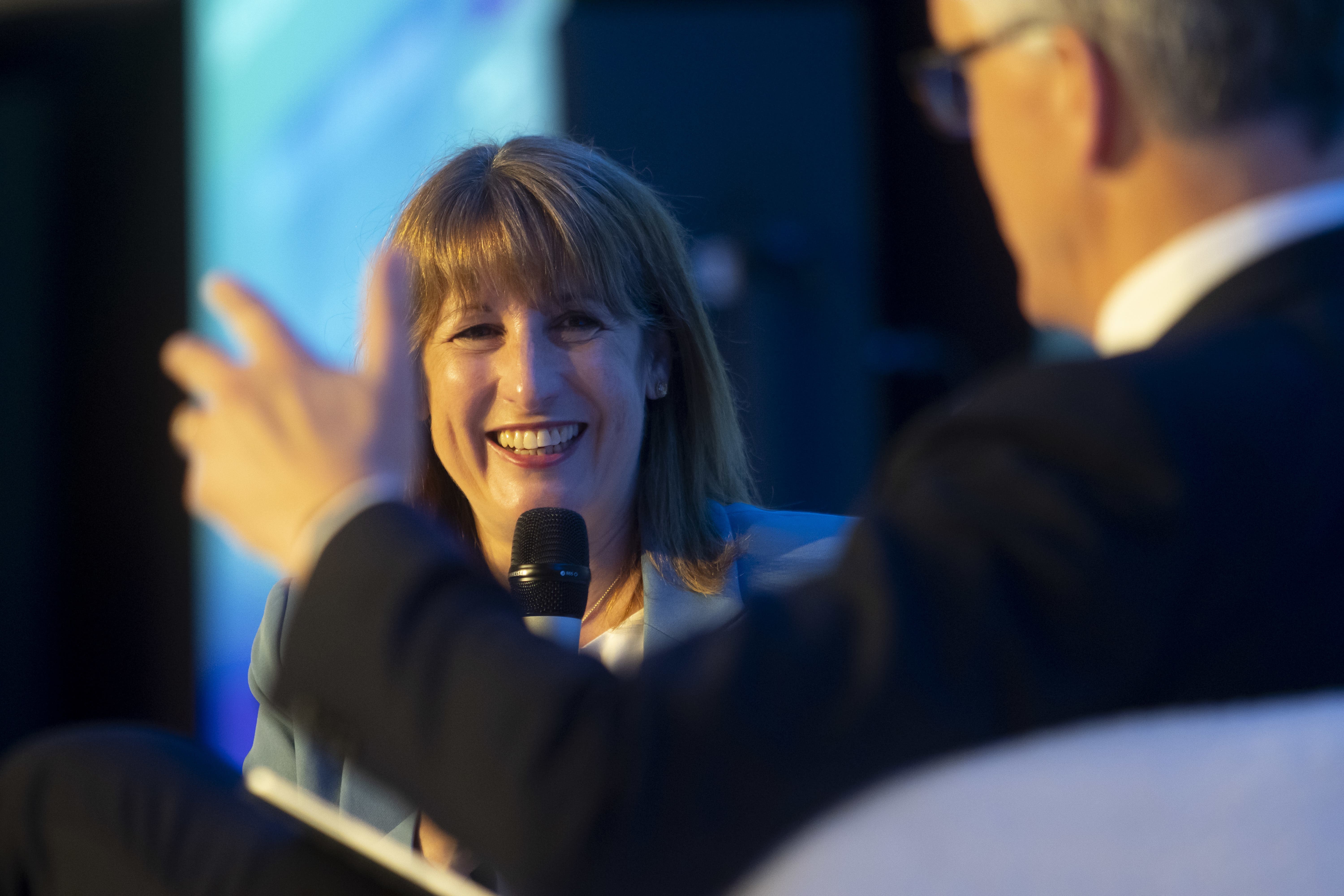 Rachel Reeves spoke with British Private Equity and Venture Capital Association chief executive Michael Moore (Jeff Moore/PA)