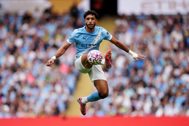 Omar Marmoush will miss Manchester City’s derby match on Sunday due to a knee injury sustained on Egypt duty (Martin Rickett/PA).