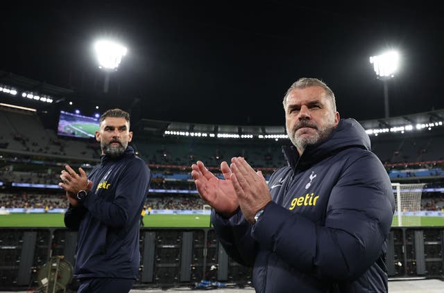 <p>Ange Postecoglou (right) and Mile Jedinak during their time at Spurs</p>