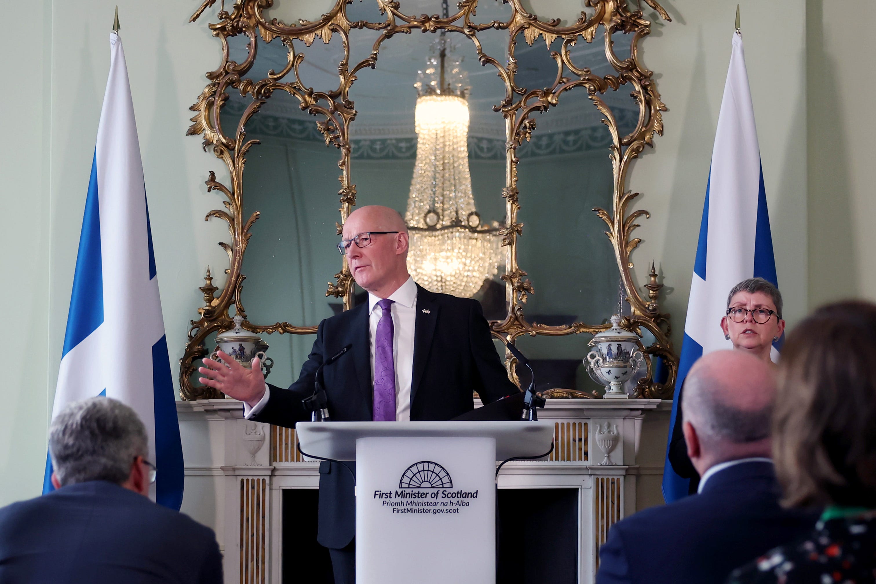 First Minister John Swinney said there is a ‘real chance of a better deal’ on tariffs for Scotch whisky after his talks in the Oval Office with President Donald Trump (Jeff J Mitchell/PA)