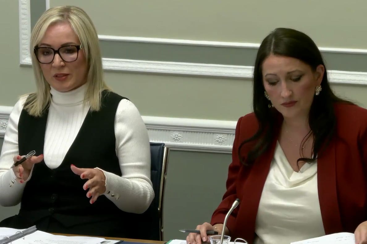 First Minister Michelle O’Neill and deputy First Minister Emma Little-Pengelly appearing before the Executive Office committee at Stormont on Wednesday (NI Assembly/PA)
