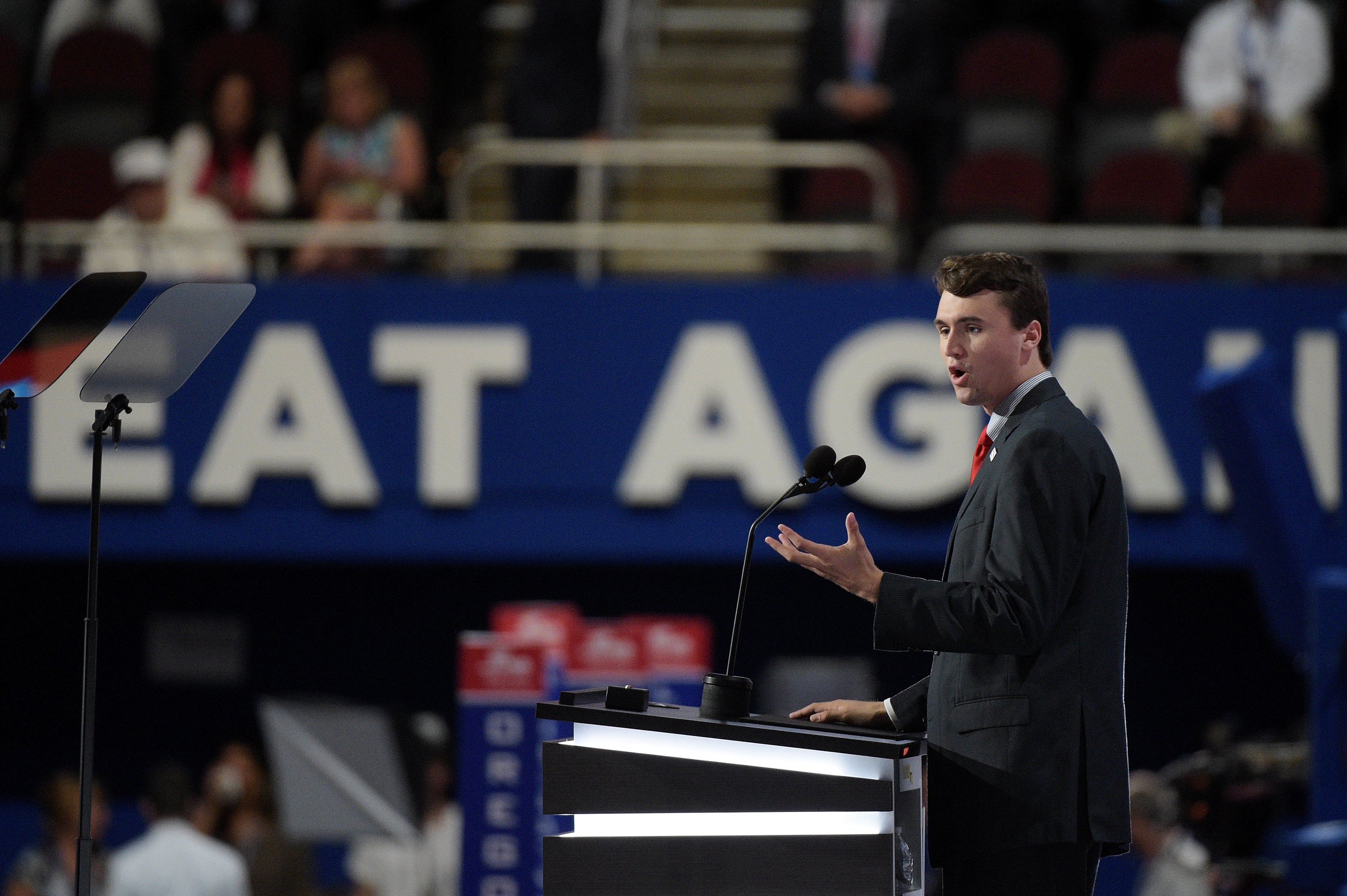 Charlie Kirk speaking at the Republican National Convention in 2016. He was one of the youngest speakers at the RNC that year