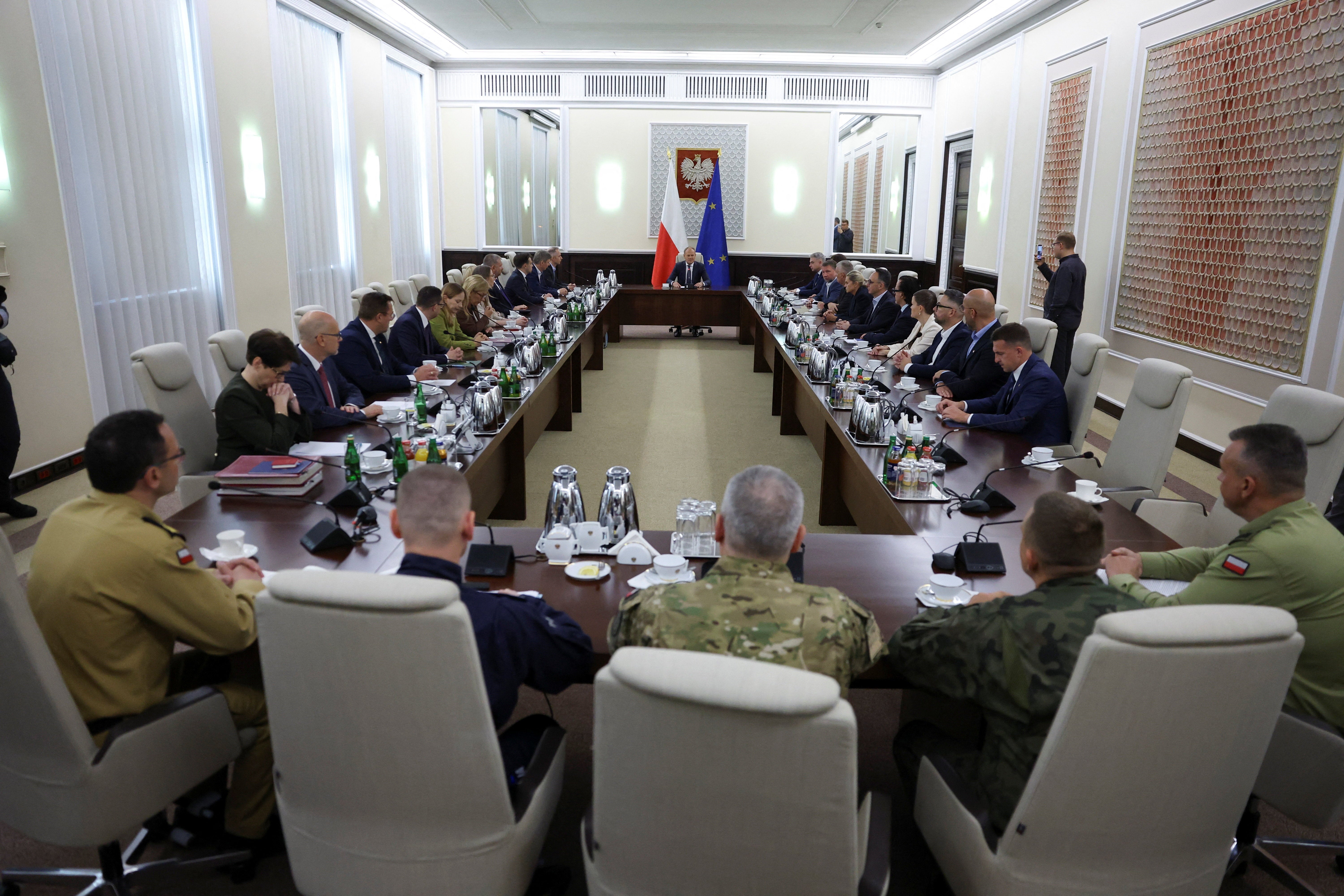 Polish Prime Minister Donald Tusk holds an extraordinary government meeting at the chancellery