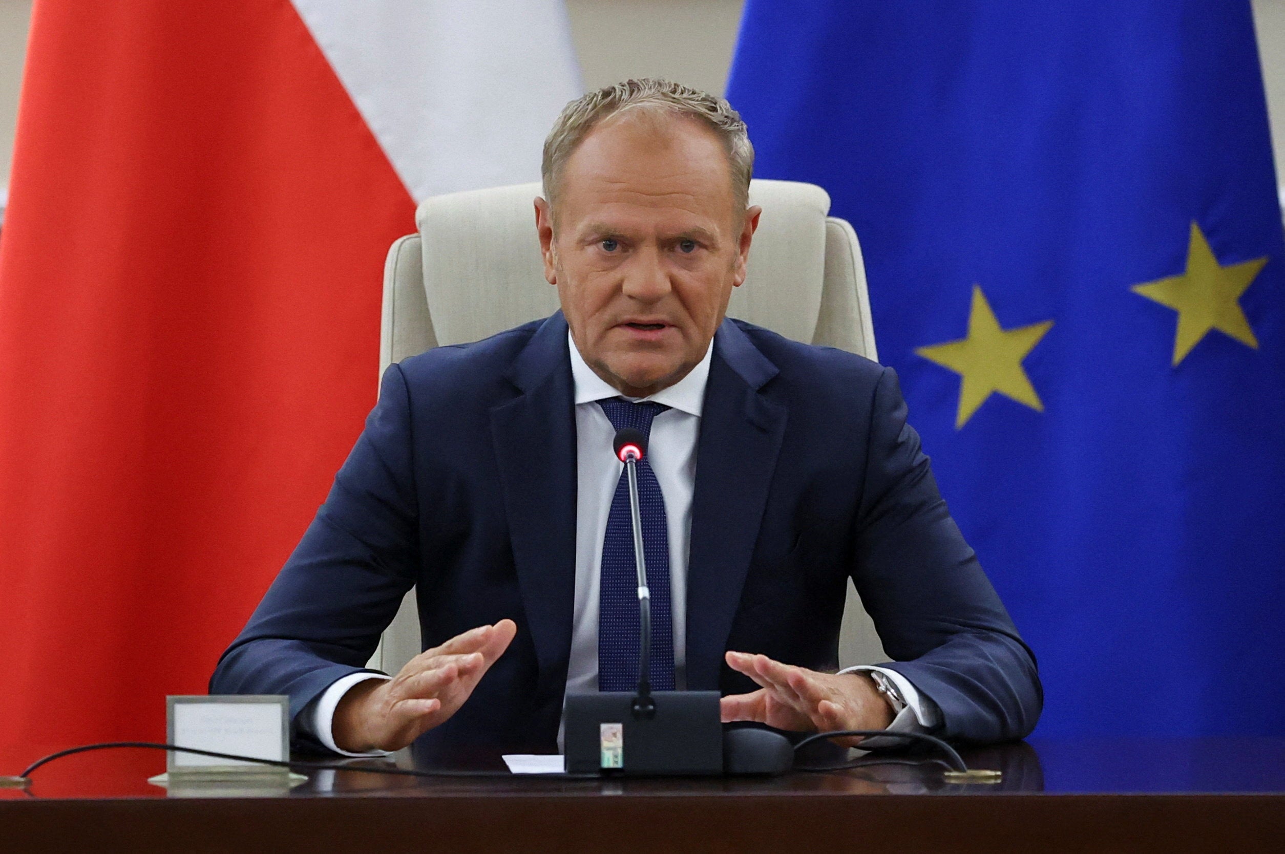 Polish prime minister Donald Tusk holds a government meeting after the drone attack