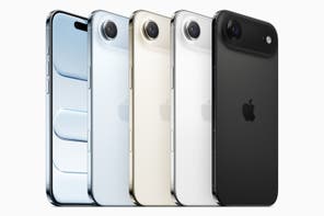 Four iPhone Air phones, demonstrating the range of colours of the iPhone Air
