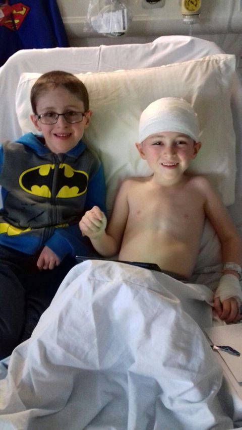 Riley (right) immediately perked up when he saw his brother in hospital