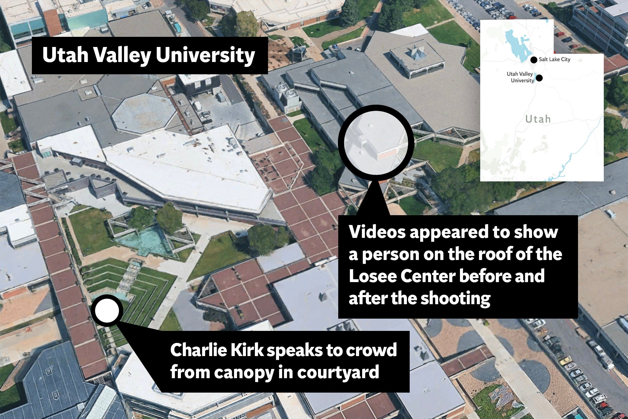 Map shows where Charlie Kirk was when he was shot in the neck and succumbed to his injuries at Utah Valley University on Wednesday