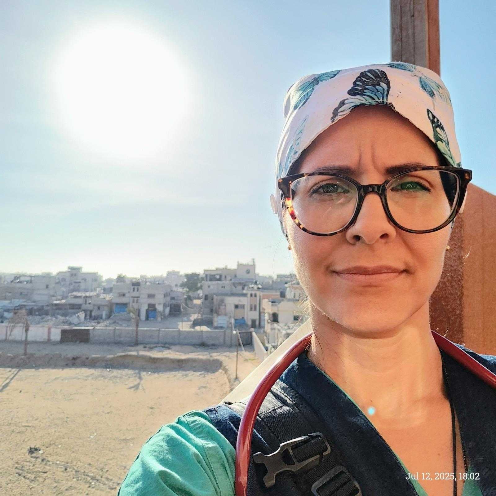 Trauma nurse Elidalis Burgos during her medical trip to Gaza over the summer