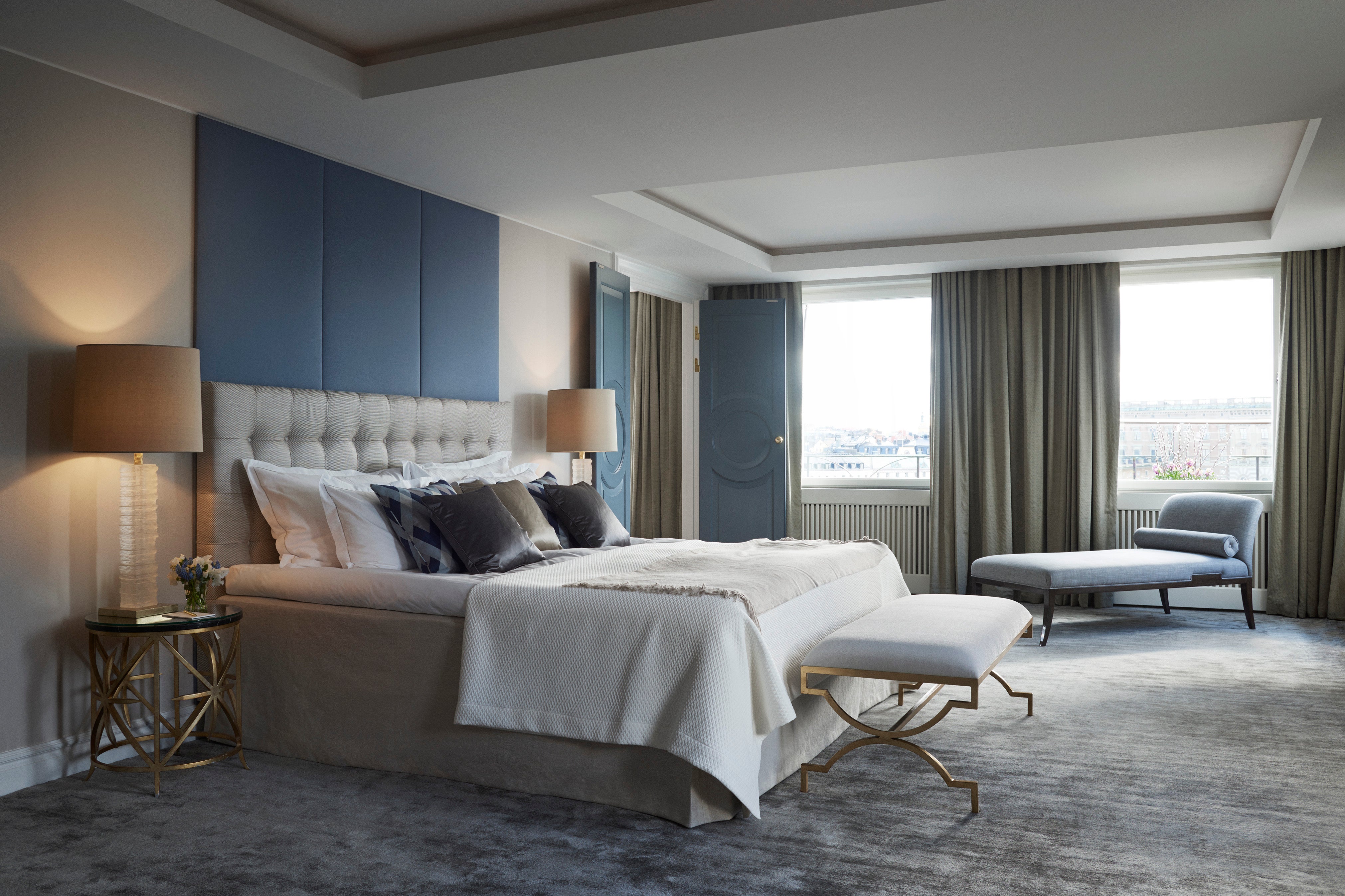 The Princess Lillian suite is made up of tones of gold, creams and grey-blues