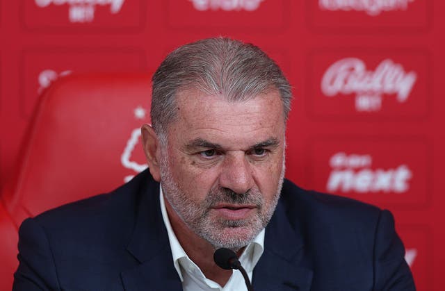 <p>Ange Postecoglou in his first press conference as Nottingham Forest manager</p>