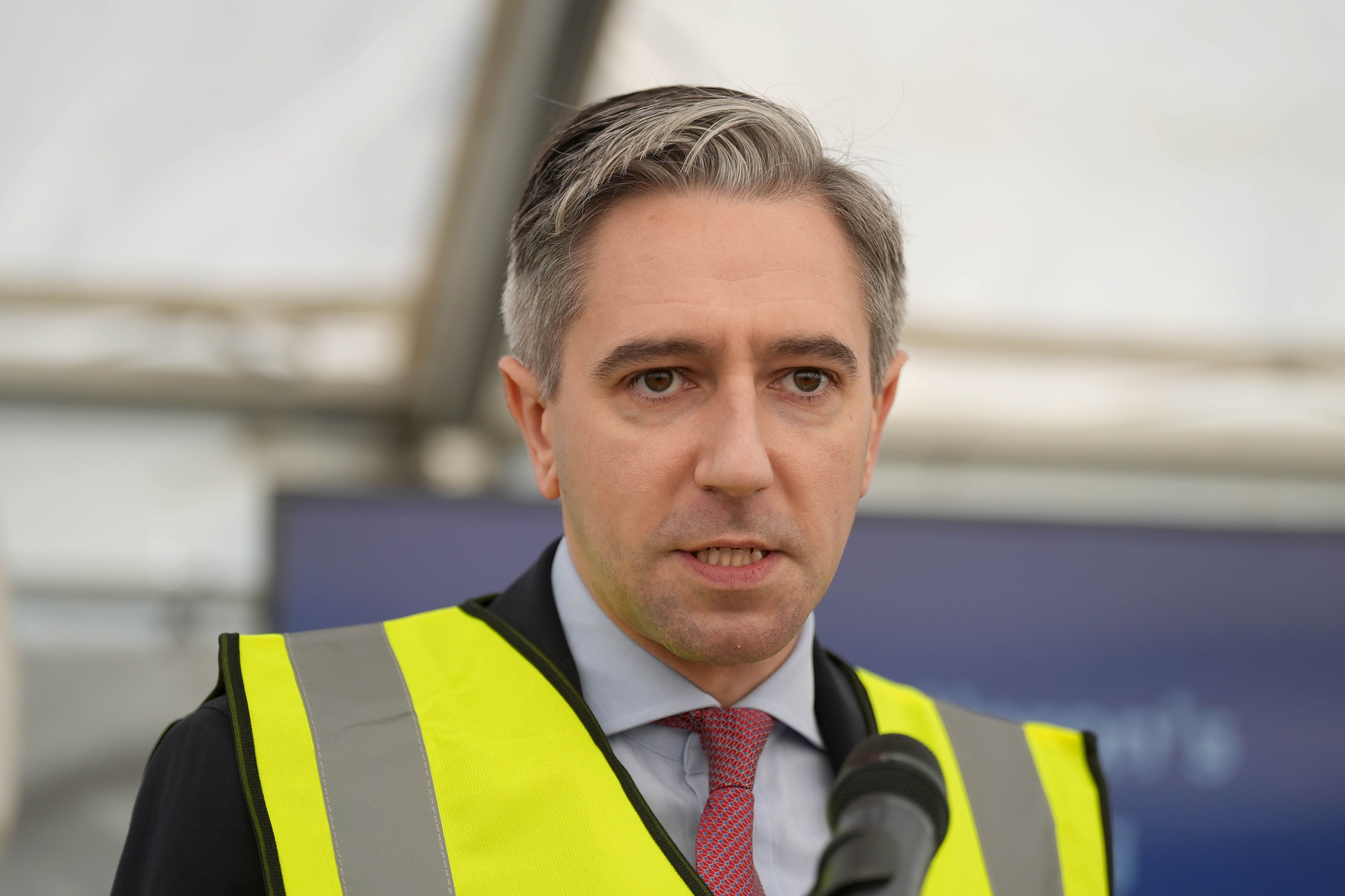 Tanaiste Simon Harris addresses the media at a housing development in Co Dublin (Brian Lawless/PA)