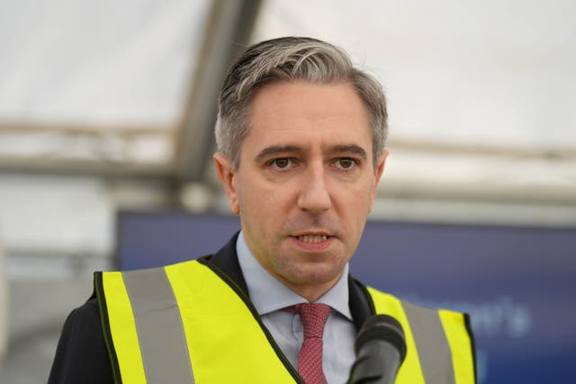 Tanaiste Simon Harris addresses the media at a housing development in Co Dublin (Brian Lawless/PA)
