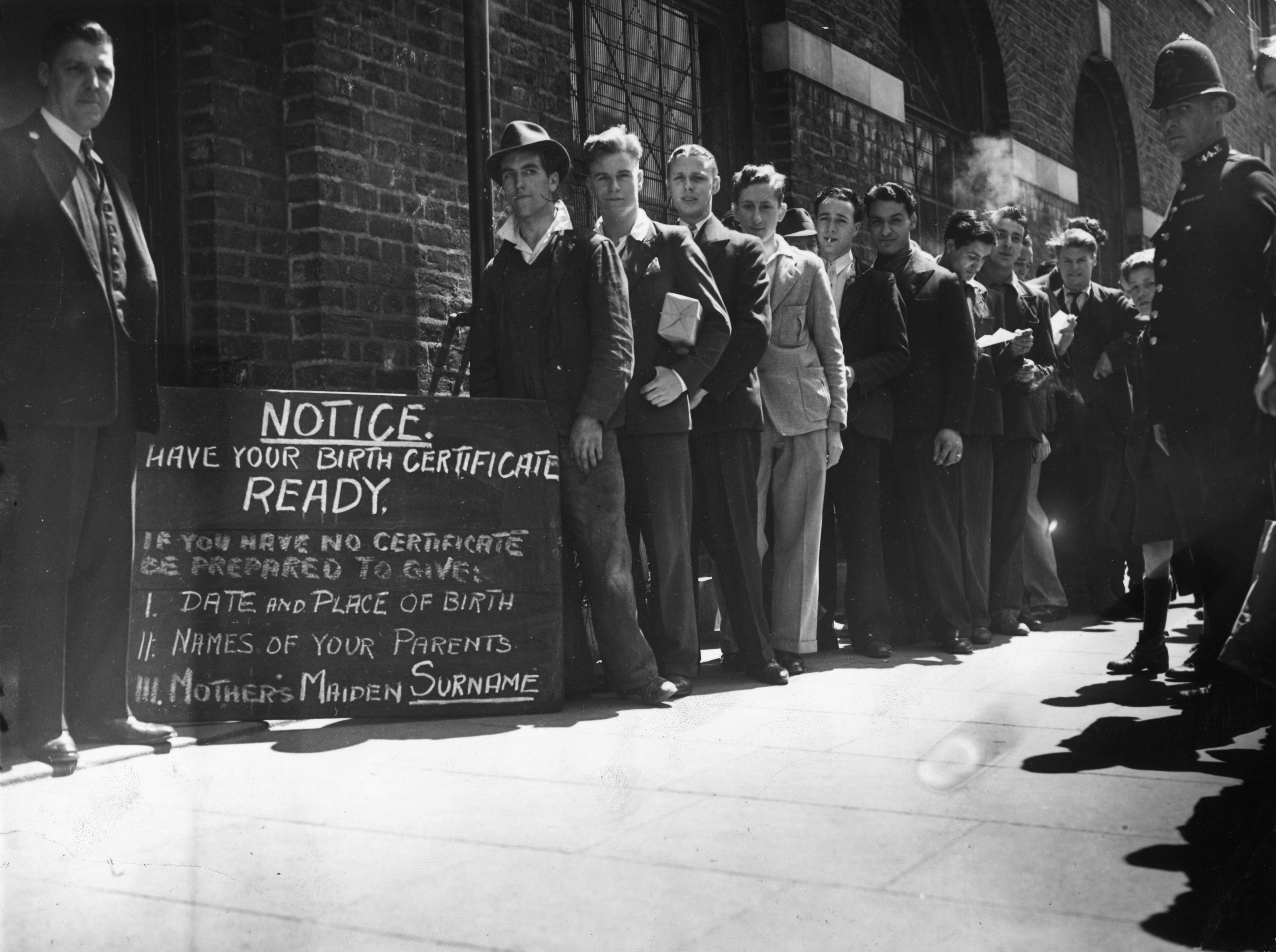 The first conscripts queue up to register for the army in King’s Cross, London, at the start of the Second World War. The scenario would be markedly different if war broke out in Europe now
