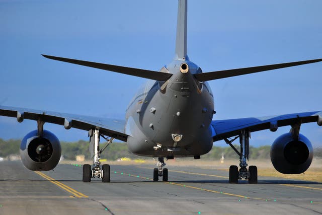 RAF Voyagers are set up for probe-and-drogue refuelling. (Nick Ansell/PA)