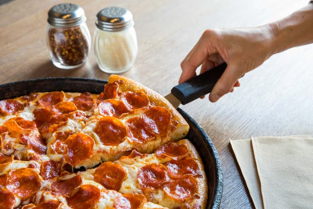 <p>A view of a Pepperoni pan pizza at Pizza Hut on June 29, 2018 in Shreveport, Louisiana.</p>