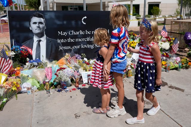 <p>A memorial for Charlie Kirk outside of Turning Point USA’s headquarters in Phoenix, Arizona</p>