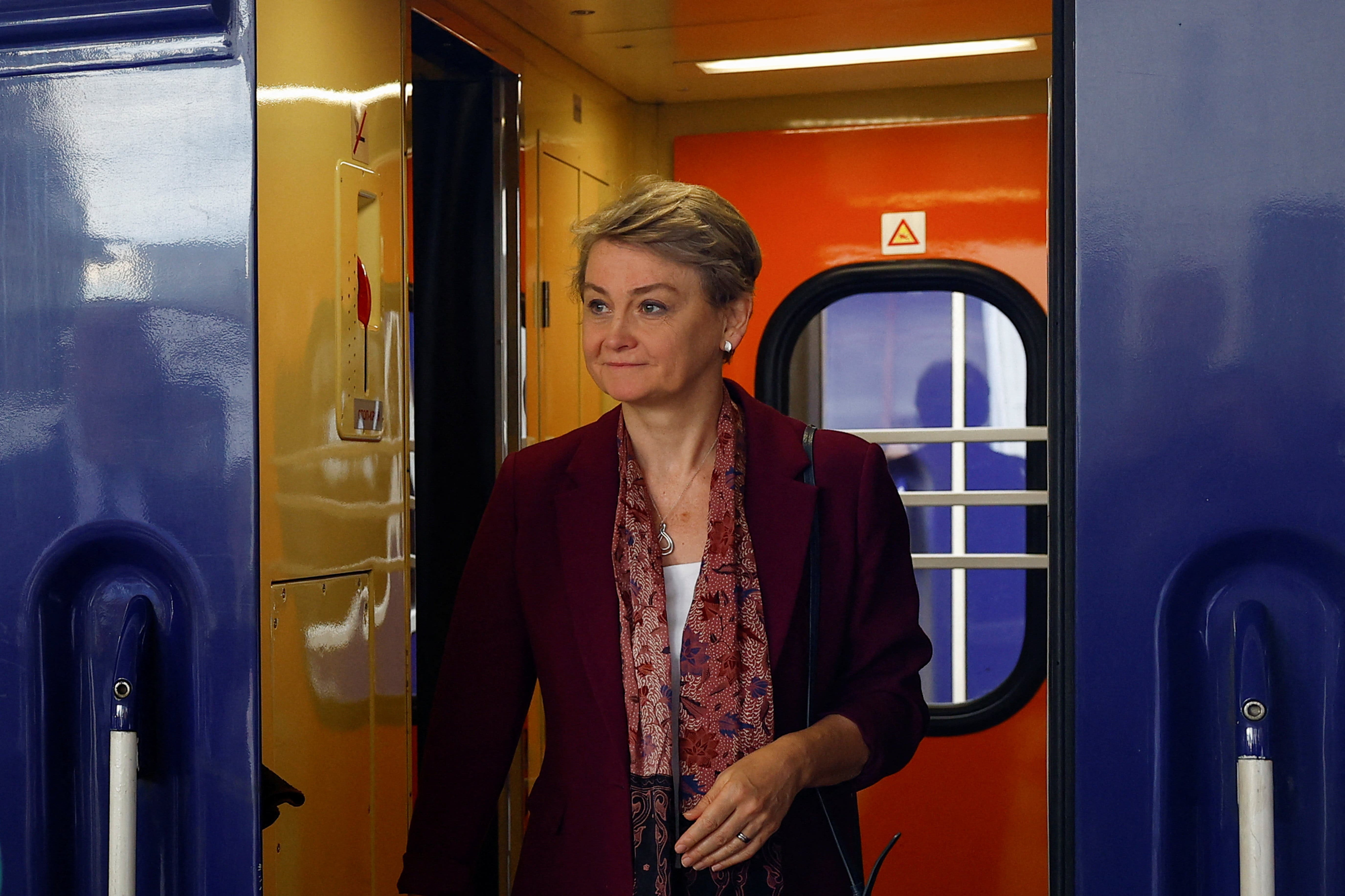 Foreign Secretary Yvette Cooper arrived at a railway station in Kyiv, Ukraine (Valentyn Ogirenko/PA)