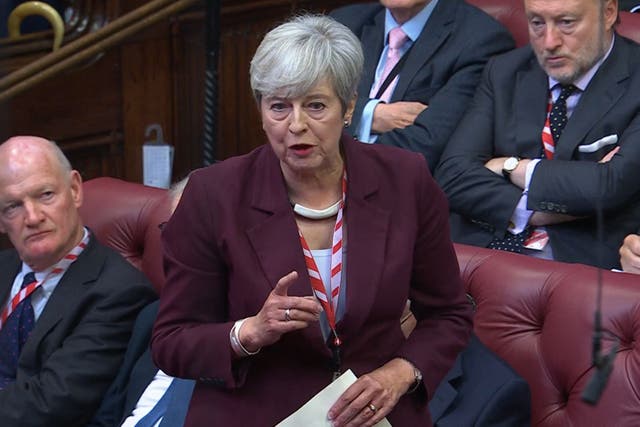 <p>Theresa May speaking about the assisted dying bill in the House of Lords</p>