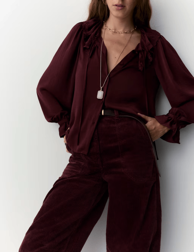 Satin Peter Pan Collar Tie Detail Blouse