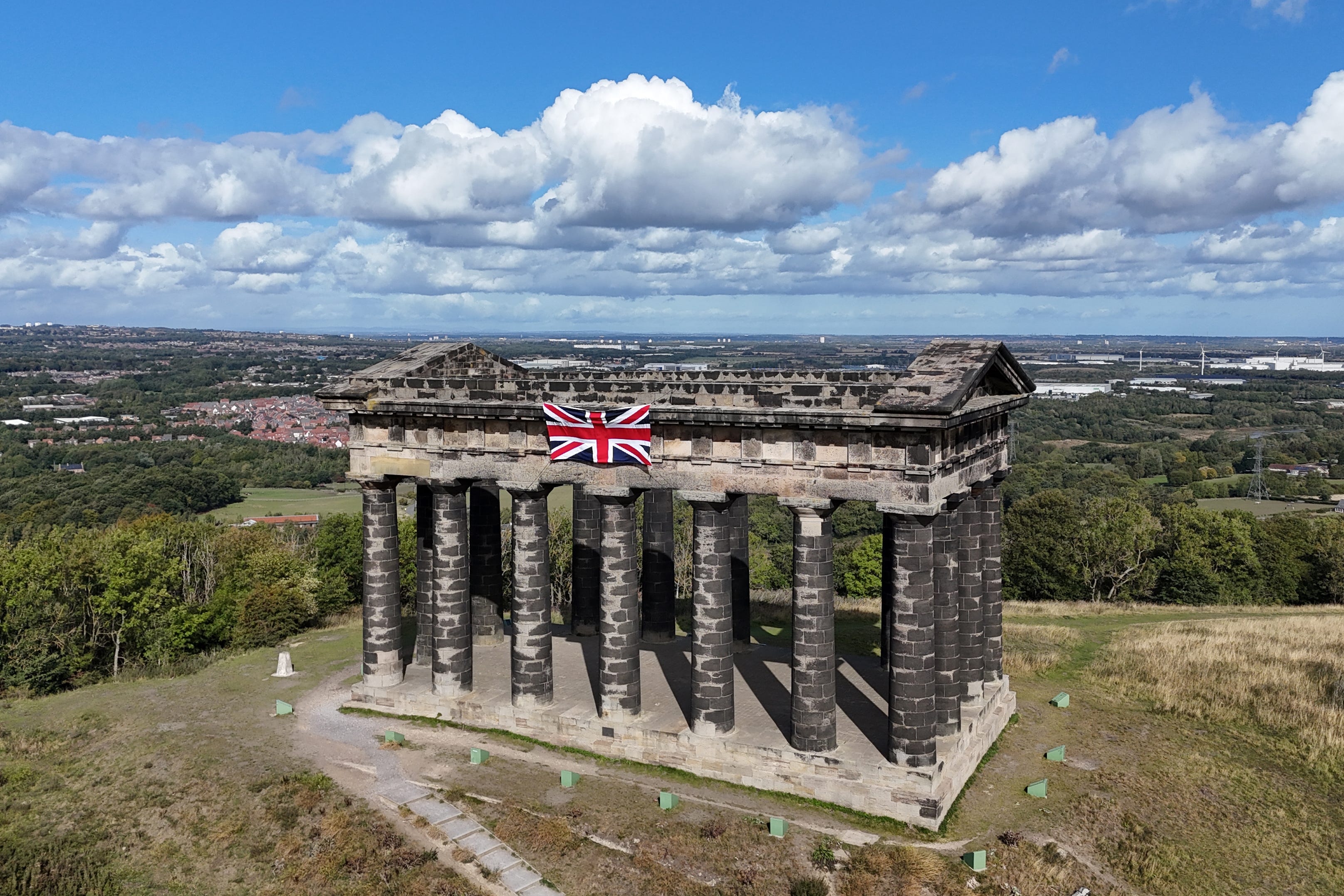 <p>A Union flag was placed on the Penshaw Monument, near Sunderland</p>