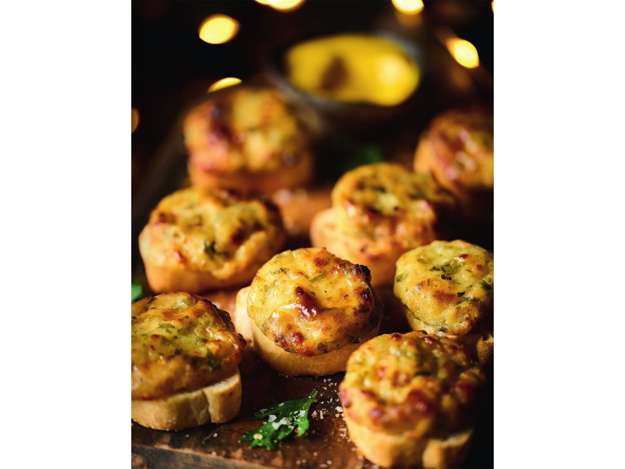 Gruyère cheese and caramelised onion crostini