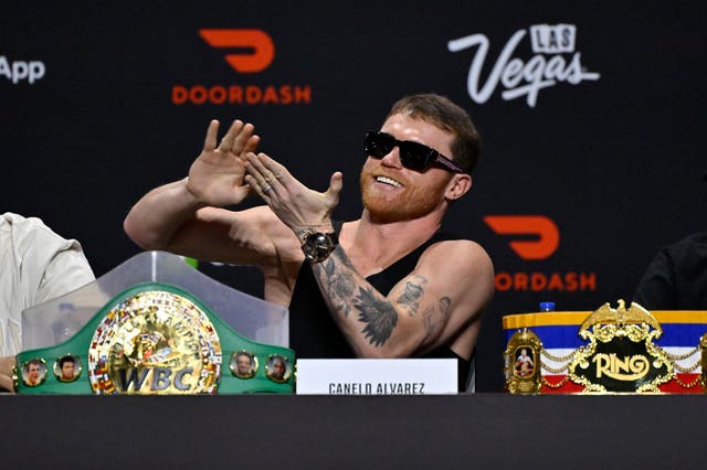 <p>Canelo Alvarez at the final press conference for his fight with Terence Crawford</p>
