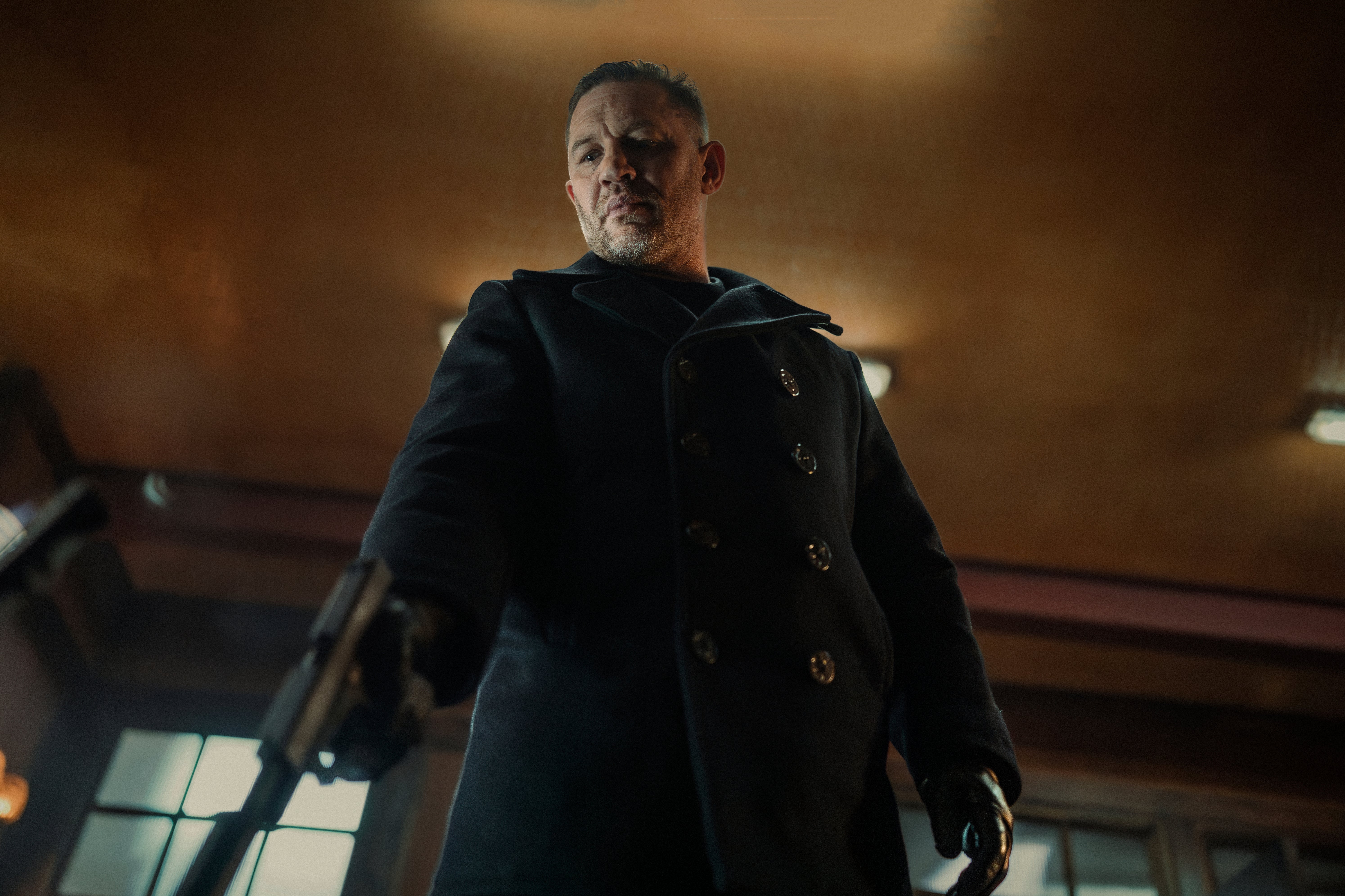 Hardy plays the formidable fixer Harry Da Souza in ‘Mobland’ alongside Piers Brosnan and Helen Mirren (Paramount+)