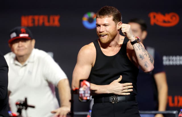 <p>Canelo Alvarez during Thursday’s press conference</p>