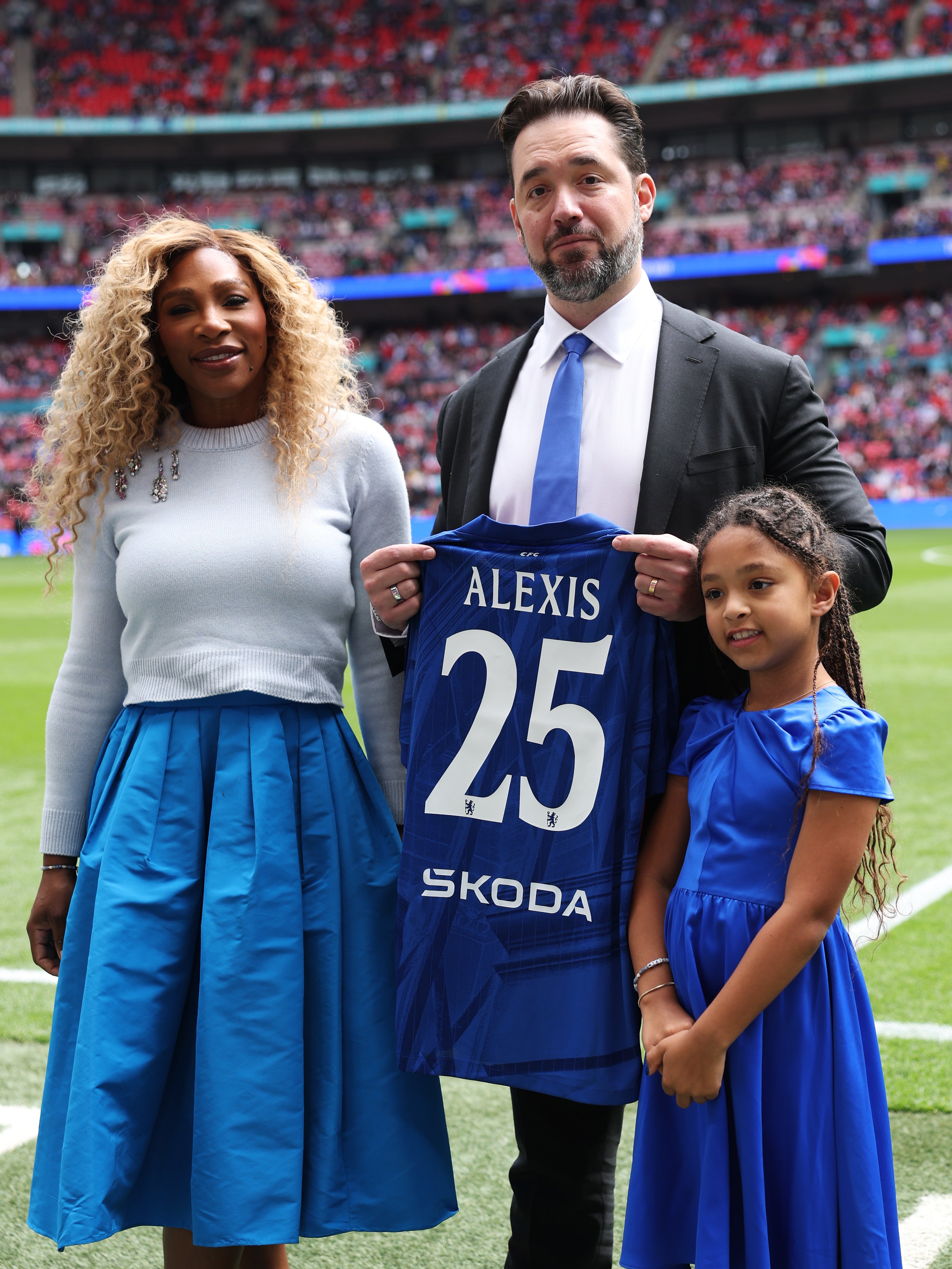 A esposa de Wembley, Serena Williams e Alexis Ohanian, com a criança