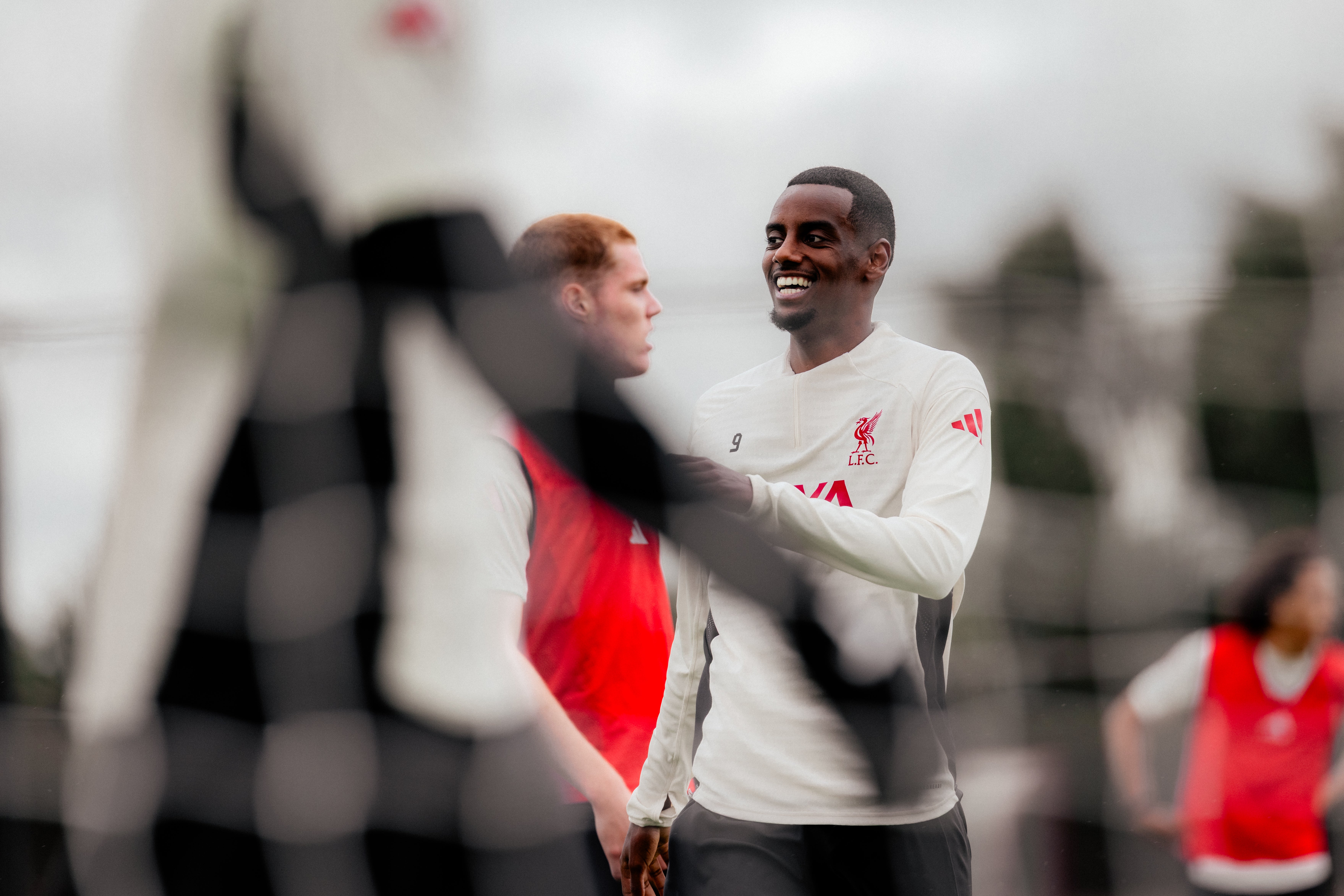 Alexander Isak trains with his new Liverpool teammates