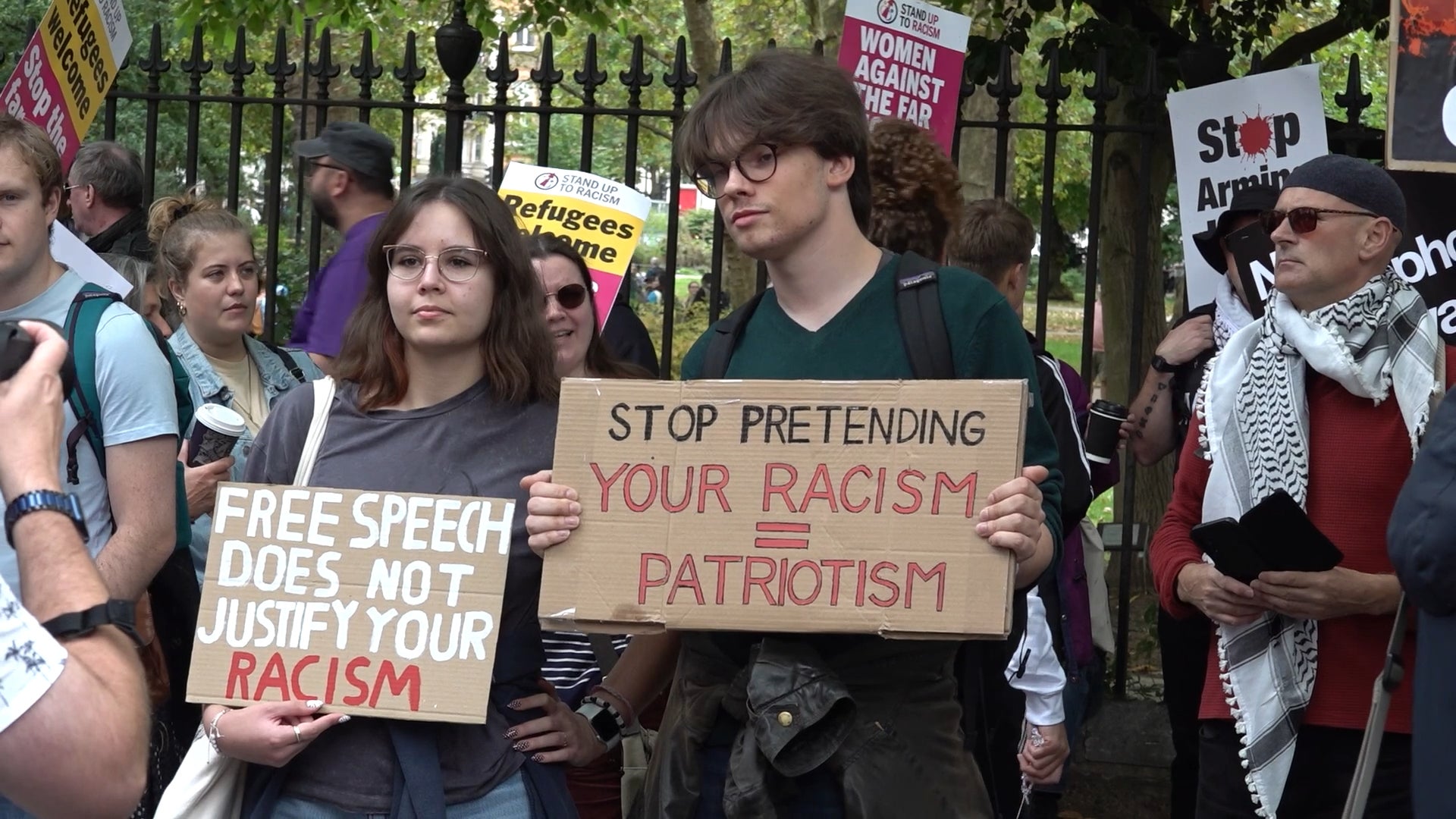 Activists take part in the March Against Fascism, organised by Stand Up To Racism (SUTR)