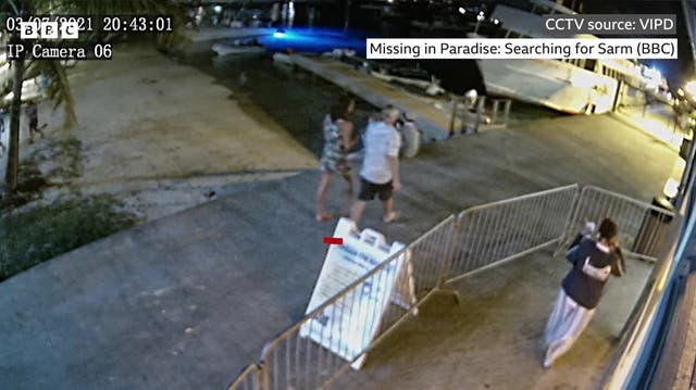 <p>The last recorded sighting of British woman Sarm Heslop, recorded six hours before she was reported missing, which shows her with her American boyfriend, Ryan Bane</p>