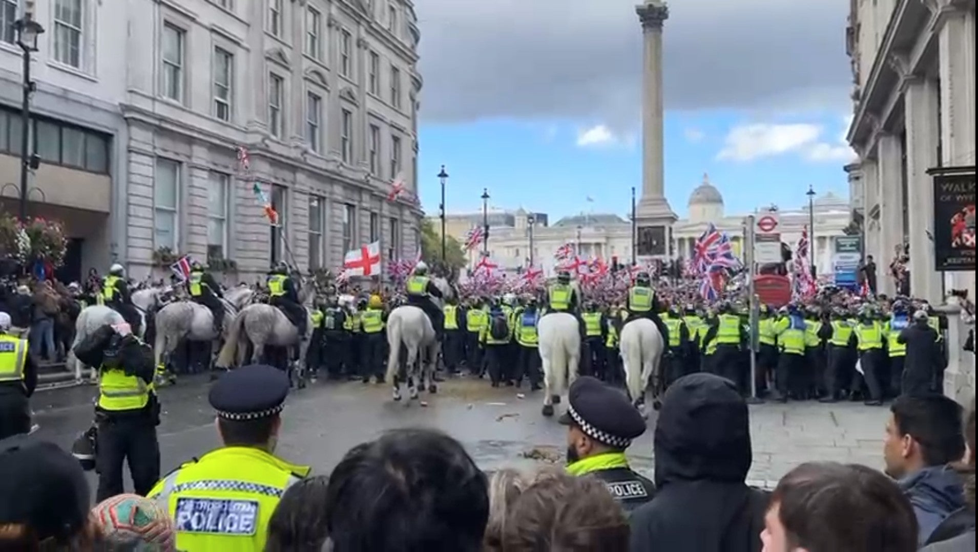 Protesters taking part in the Tommy Robinson-led Unite the Kingdom march and rally and the March Against Fascism, organised by Stand Up To Racism (SUTR), are separated by police officers on Whitehall in central London.