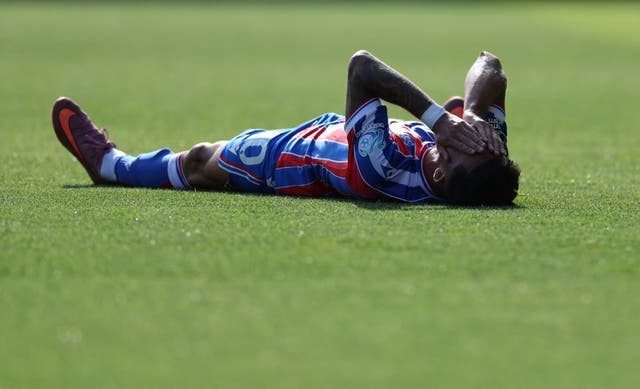 <p>Crystal Palace's Yeremy Pino reacts after his early chance</p>