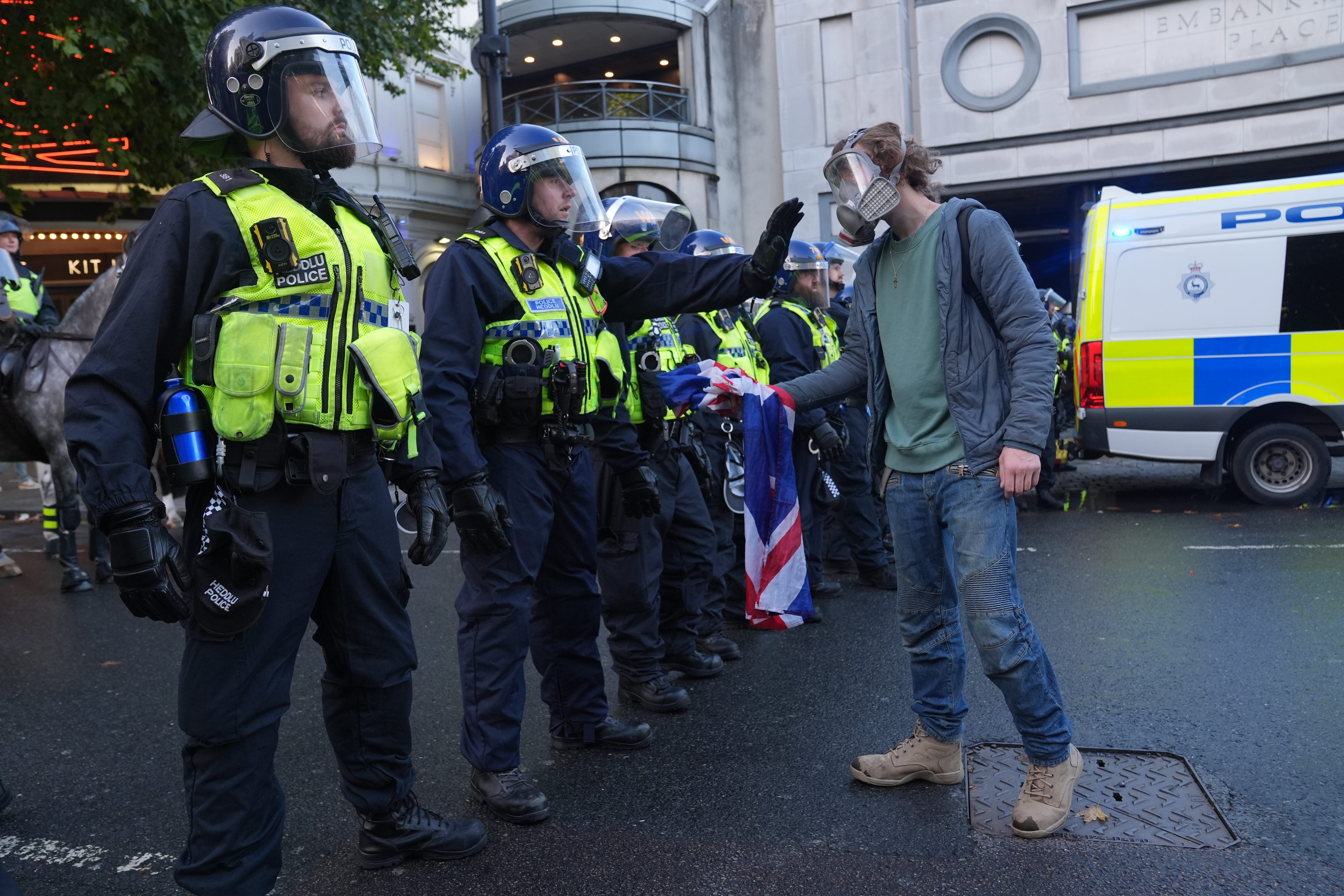 More than 20 people were arrested at Tommy Robinson’s Unite the Kingdom rally in London (Lucy North/PA)