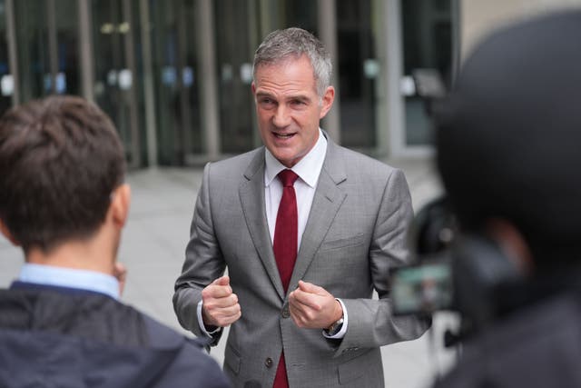 Business and Trade Secretary Peter Kyle speaks to the media outside BBC Broadcasting House in London, after appearing on the BBC One current affairs programme, Sunday with Laura Kuenssberg (Yui Mok/PA)