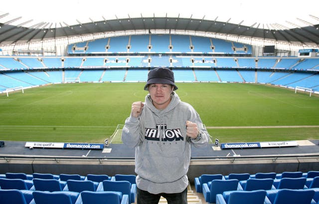 <p>Ricky Hatton during a press conference at the City of Manchester Stadium</p>