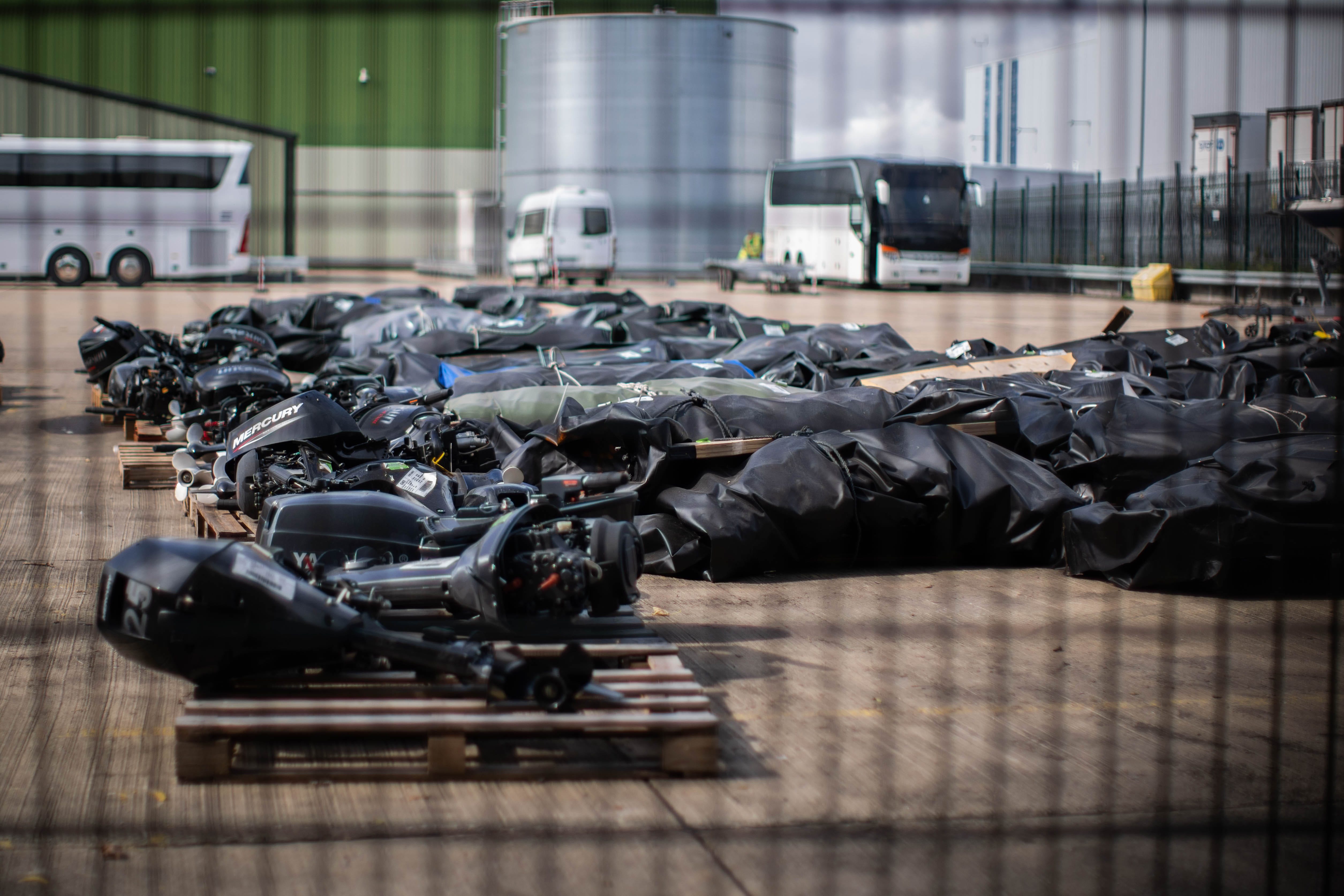 A view of small boats and engines used to cross the Channel (James Manning/PA)