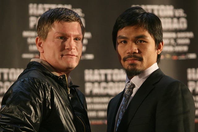 Manny Pacquiao, right, said he felt “blessed to have been part of (Ricky Hatton’s) wonderful journey” (Barry Coombs/PA)